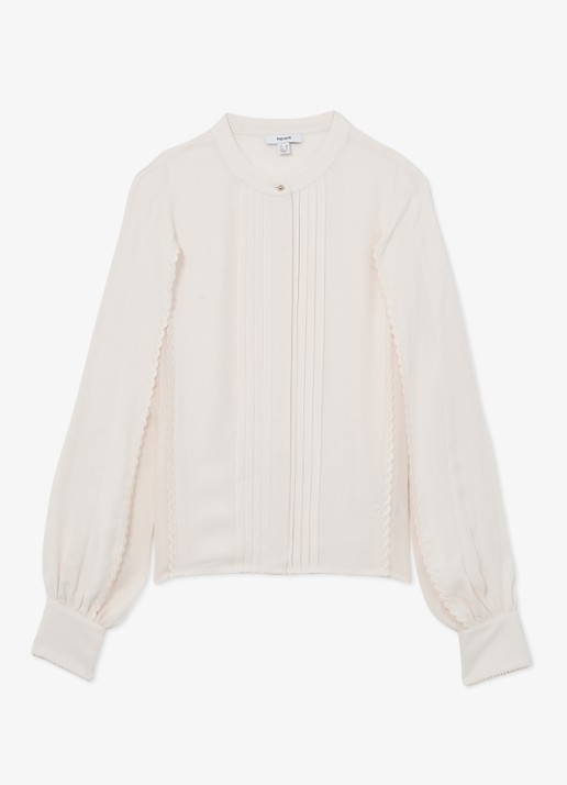 Reiss Maddie blouse met plooidetail - voorkant beige