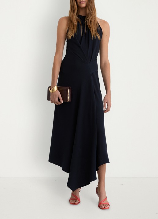 Reiss Maeve midi jurk met gedrapeerd detail - voorkant 7 donkerblauw