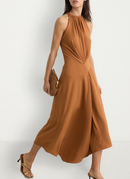 Reiss Maeve midi jurk met gedrapeerd detail - detail 4 oranje