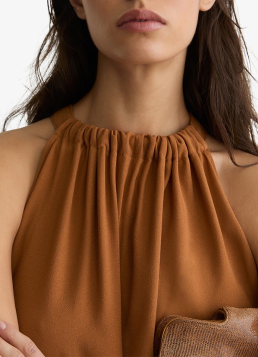 Reiss Maeve midi jurk met gedrapeerd detail - detail 5 oranje