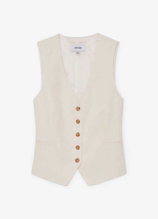 Reiss Malin gilet met V-hals - voorkant creme
