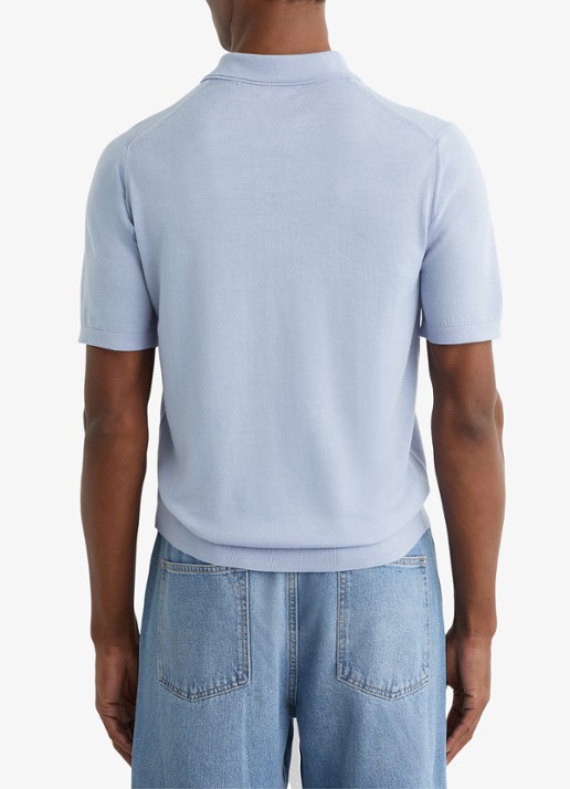Reiss MANOR Merino Wool Short-Sleeve Polo Shirt - achterkant 6 lichtblauw