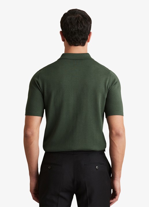 Reiss Manor regular fit polo van merino wol - achterkant donkergroen