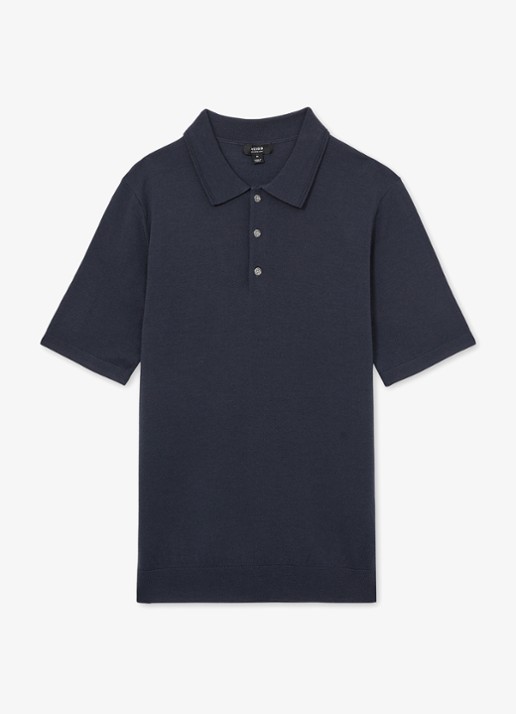 Reiss Manor regular fit polo van merino wol - voorkant 3 donkerblauw