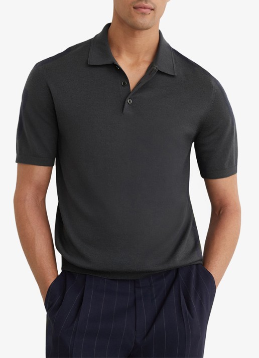 Reiss Manor regular fit polo van merino wol - detail 3 vulcan grey / grijs