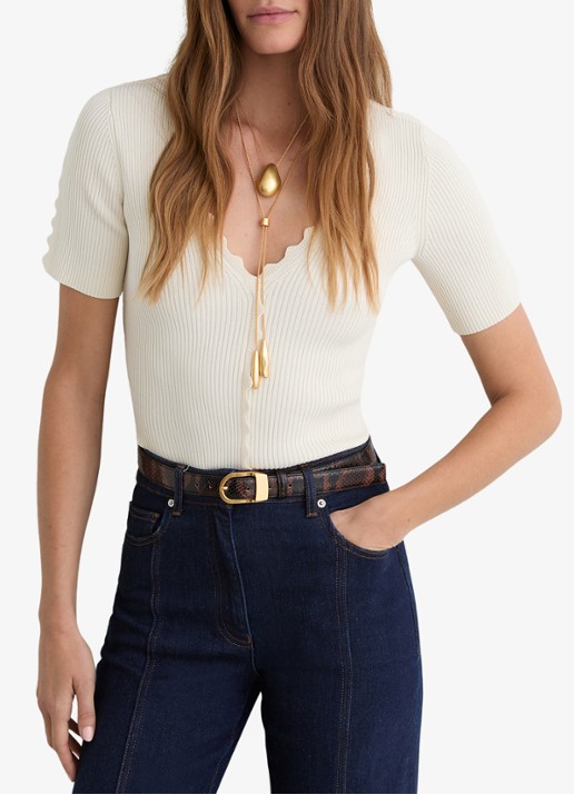 Reiss Marcy ribgebreide top met V-hals - detail wit