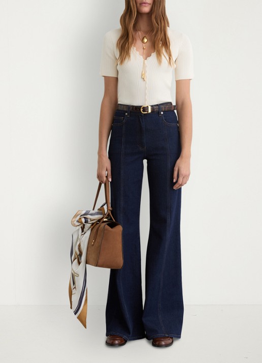 Reiss Marcy ribgebreide top met V-hals - voorkant 6 wit