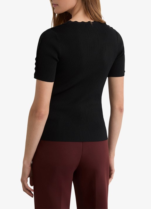 Reiss Marcy ribgebreide top met V-hals - achterkant 6 black / zwart