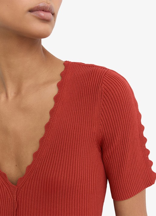 Reiss Marcy ribgebreide top met V-hals - detail 6 rood