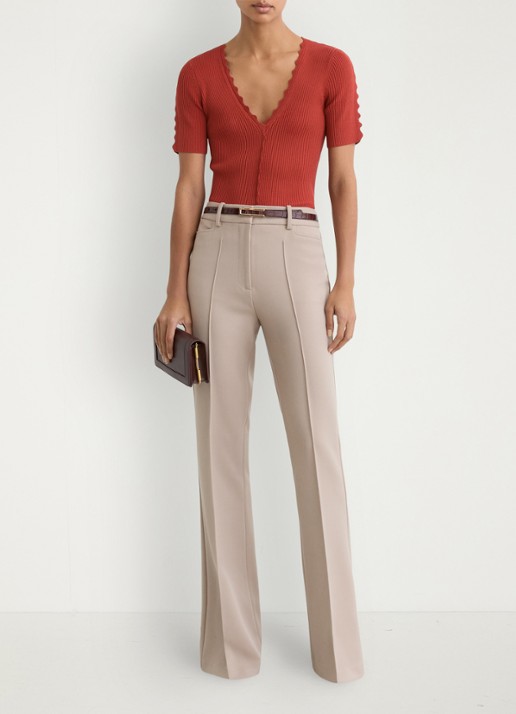 Reiss Marcy ribgebreide top met V-hals - voorkant 3 rood