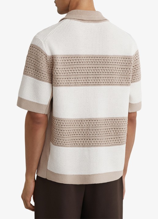 Reiss Marek grofgebreide trui met streepprint - achterkant 6 beige