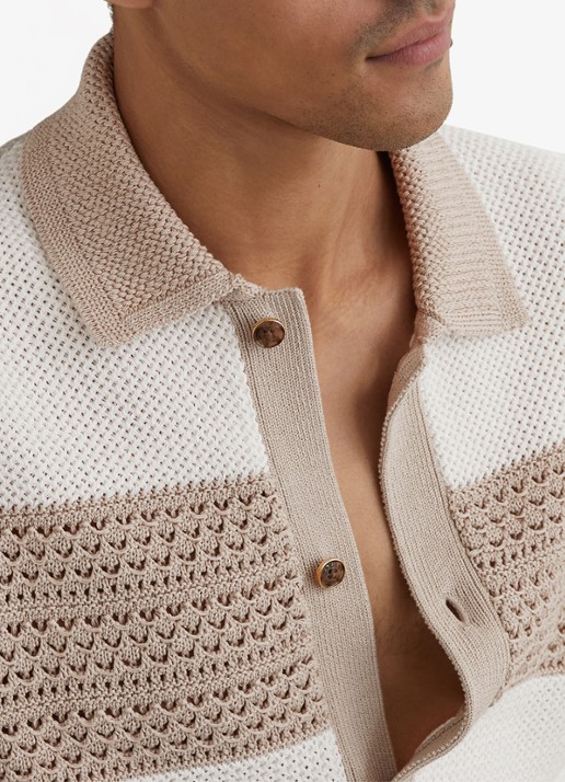 Reiss Marek grofgebreide trui met streepprint - detail 4 beige