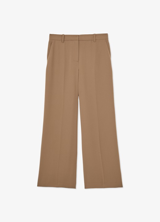 Reiss Margeaux high waist wide fit pantalon met steekzakken - voorkant camel