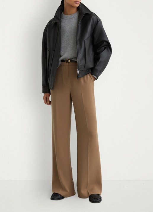 Reiss Margeaux high waist wide fit pantalon met steekzakken - voorkant 2 camel