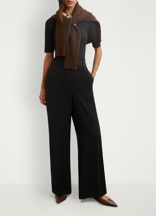 Reiss Margeaux high waist wide fit pantalon met steekzakken - voorkant 3 zwart
