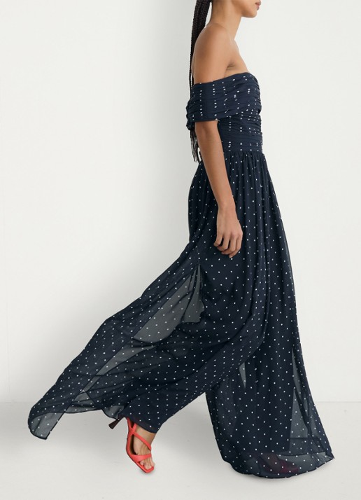 Reiss Margo wide fit jumpsuit met stippenprint - detail 4 donkerblauw