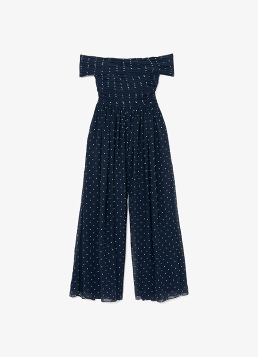 Reiss Margo wide fit jumpsuit met stippenprint