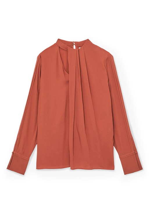 Reiss Marta tuniek met plooidetail - voorkant 6 oranjebruin