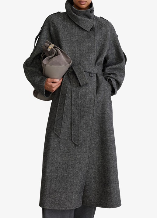Reiss Martina asymmetrische trenchcoat in wolblend met opstaande kraag