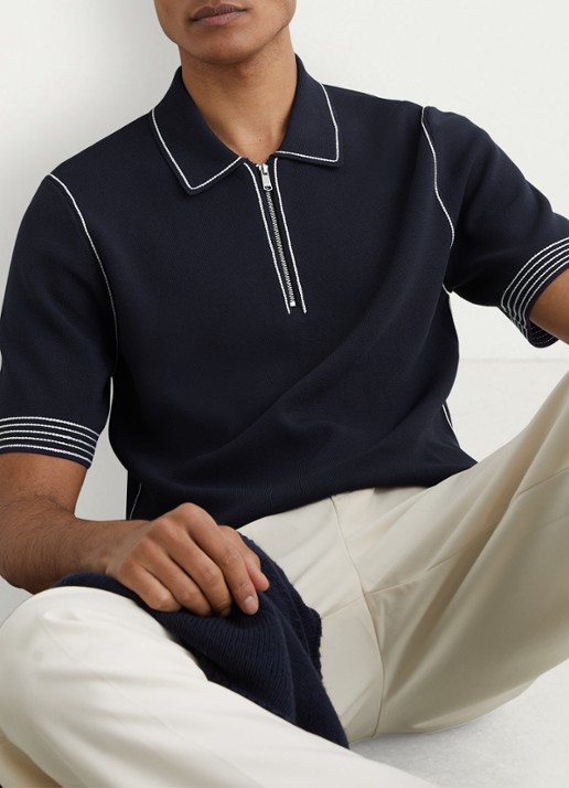 Reiss Mason polo met halve rits - detail 5 navy / blauw