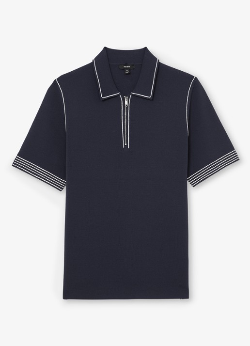 Reiss Mason polo met halve rits - voorkant 2 navy / blauw