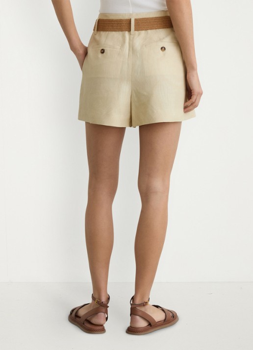 Reiss Matilda high waist wide fit korte broek in linnenblend - achterkant 6 beige