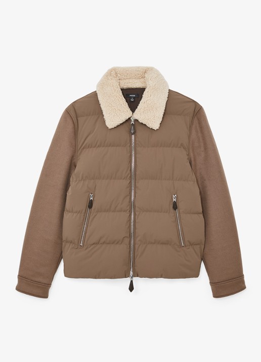 Reiss MAXIMUS Wool-Sleeve Quilted Puffer Jacket - voorkant bruin
