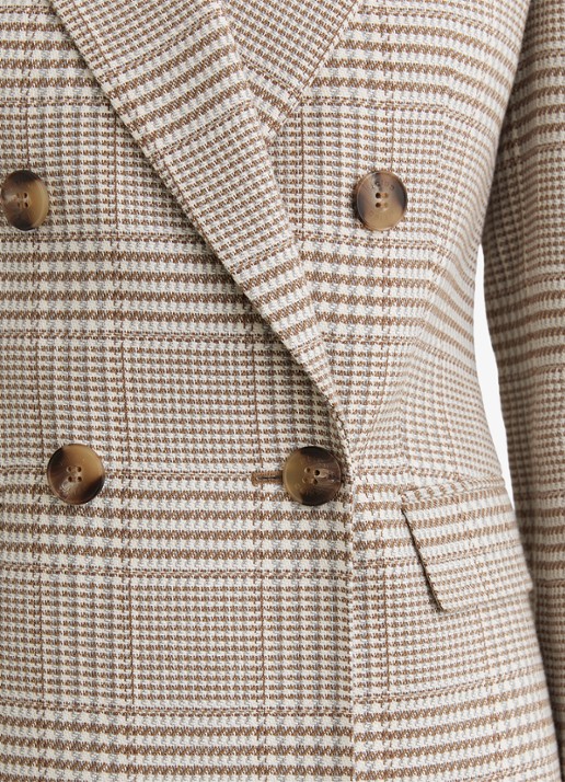 Reiss Maxwell double-breasted blazer met ruitdessin en klepzakken  - detail 5 beige