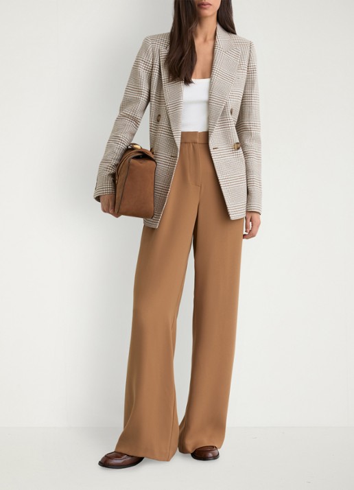 Reiss Maxwell double-breasted blazer met ruitdessin en klepzakken  - voorkant 2 beige