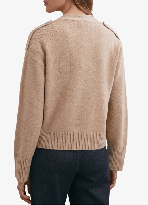 Reiss Maya fijngebreid vest in kasjmierblend met steekzakken - achterkant 3 beige