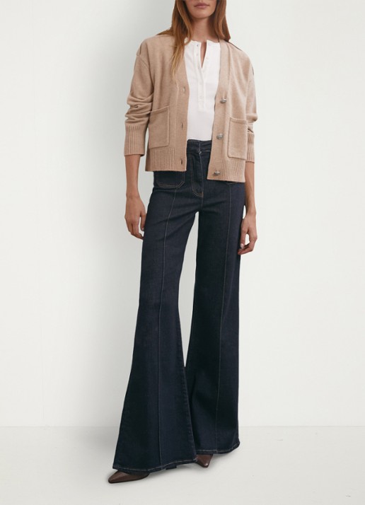 Reiss Maya fijngebreid vest in kasjmierblend met steekzakken - voorkant 2 beige