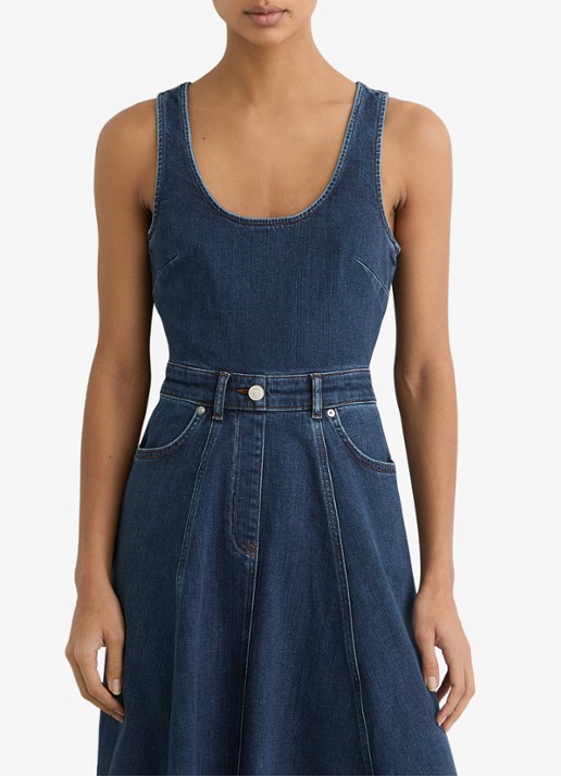 Reiss Midi A-lijn jurk van denim met steekzakken - detail 3 indigo