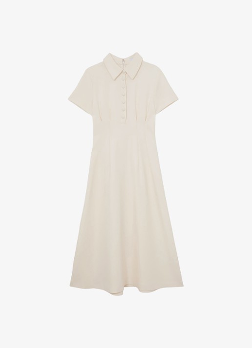 Reiss Midi jurk met plooien - voorkant creme