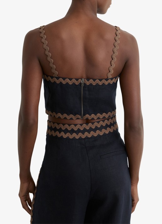 Reiss Mila crop top van linnen - achterkant 6 bruin