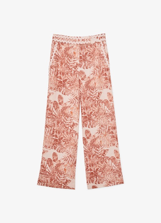 Reiss Mila high waist wide fit pantalon met bloemenprint - voorkant 2 lichtroze
