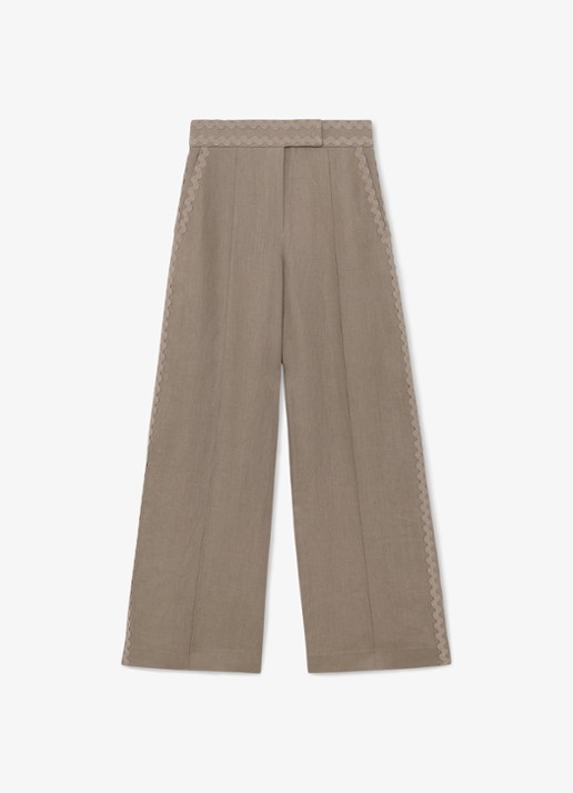 Reiss Mila high waist wide fit pantalon van linnen - voorkant 2 beige