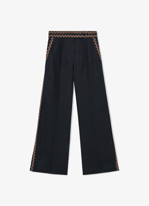 Reiss Mila high waist wide fit pantalon van linnen - voorkant donkerblauw