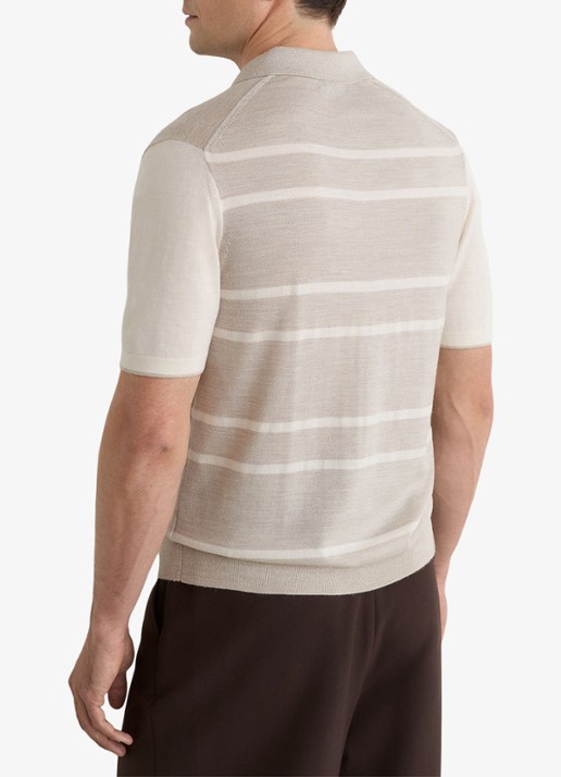 Reiss Miles slim fit polo van merinowol met streepprint - achterkant oatmeal / wit