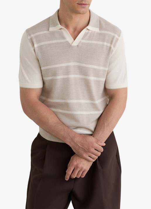 Reiss Miles slim fit polo van merinowol met streepprint