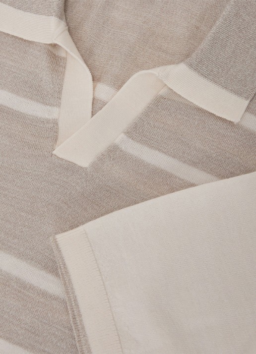 Reiss Miles slim fit polo van merinowol met streepprint - detail 4 oatmeal / wit