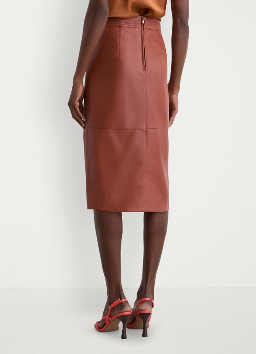 Reiss Miley high waist midi kokerrok van schapenleer  - achterkant donkeroranje