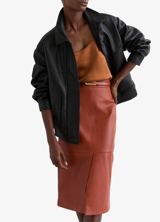 Reiss Miley high waist midi kokerrok van schapenleer