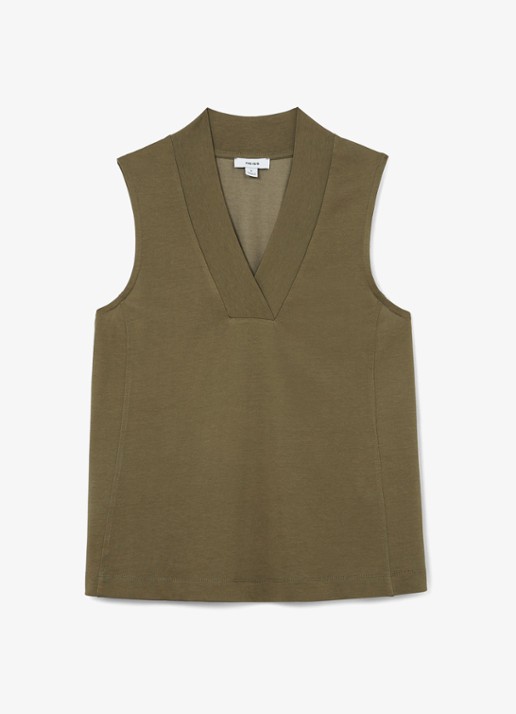 Reiss Miley top met V-hals - voorkant 4 khaki