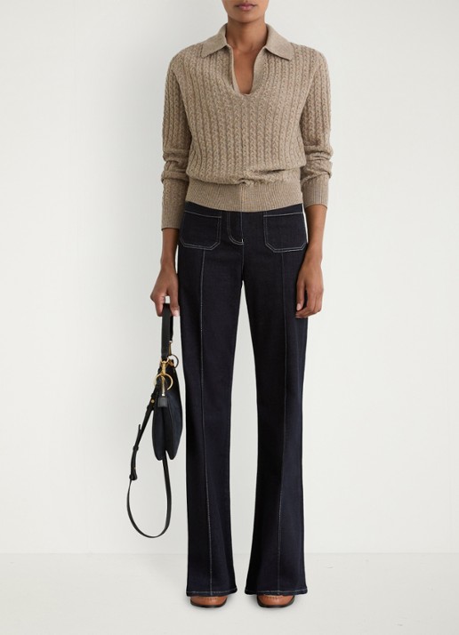 Reiss Millie kabelgebreide trui in kasjmier wolblend - voorkant 6 beige