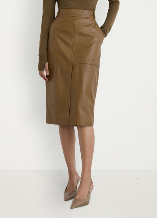 Reiss Milly midi kokerrok van leer