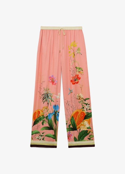 Reiss Milos mid waist wide fit pantalon met print - voorkant oudroze