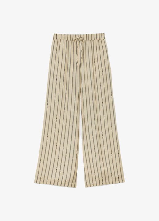 Reiss Minnie high waist wide fit pantalon met streepprint - voorkant 4 creme