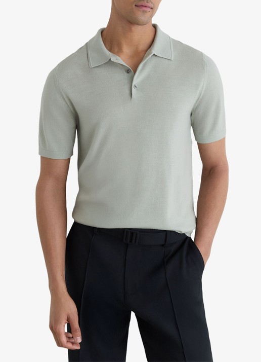 Reiss Mnor regular fit polo van merino wol - detail 4 lichtgroen