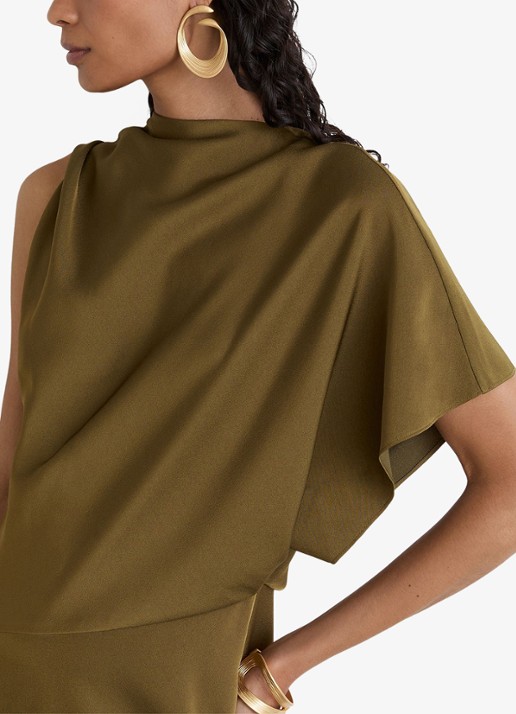 Reiss Naomi one shoulder maxi jurk van satijn met plooidetail