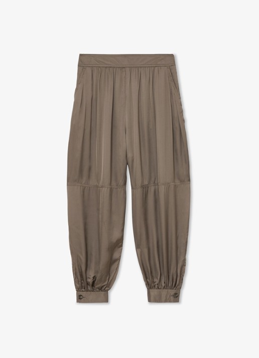 Reiss Neave high waist balloon fit pantalon van satijn - voorkant 6 khaki